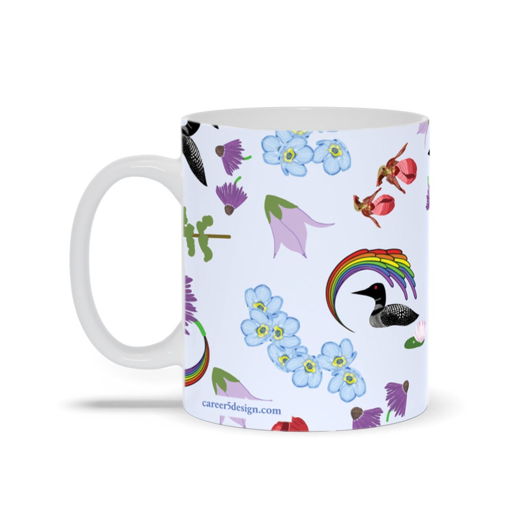 Northwoods Life 11 Oz Mug | Wildflowers Mug | Wildflower Design | Loon Mug | Rainbow Mug