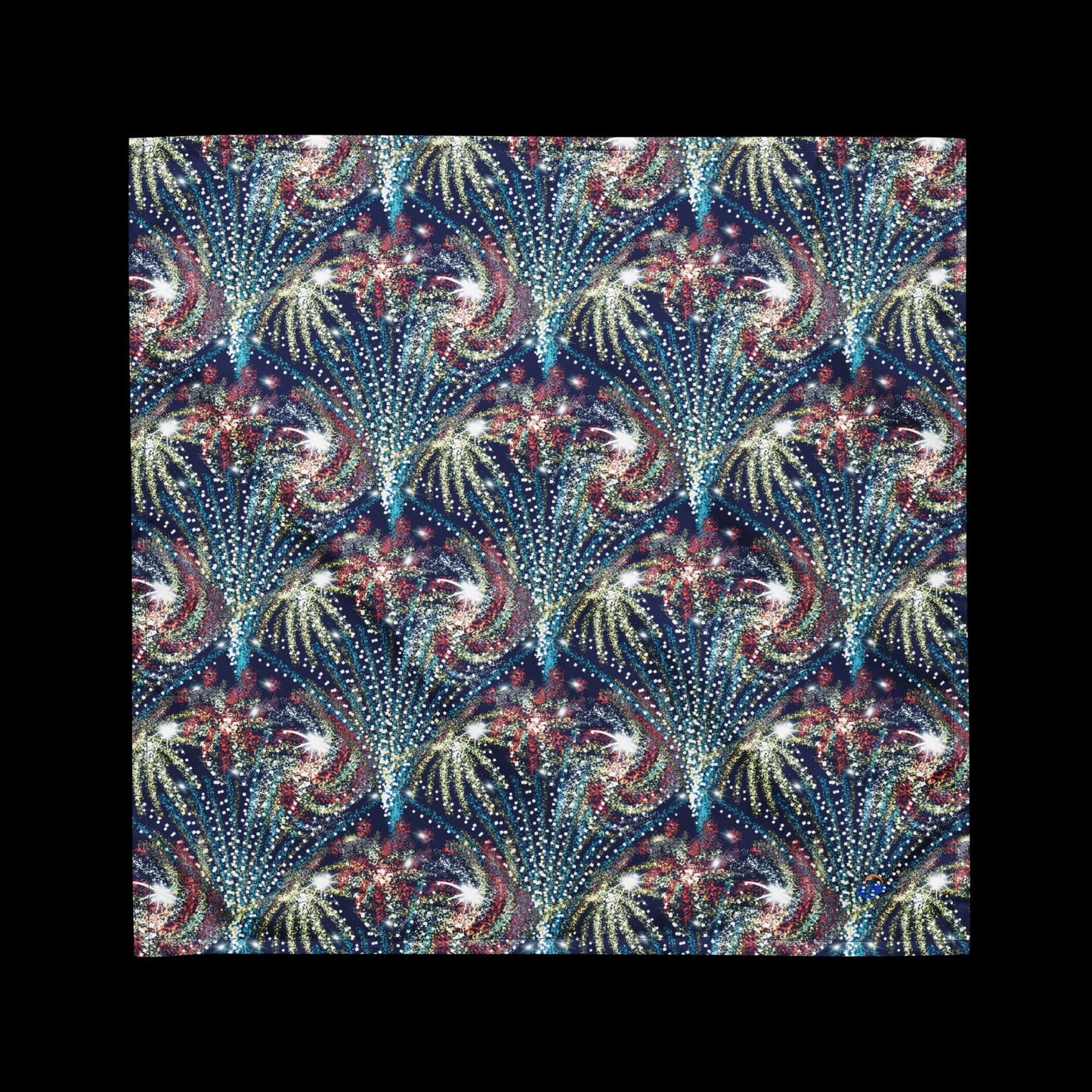 Fireworks all-over print bandana | Medium-sized fireworks bandana | fireworks scarf | celebrate | summer | summer bandana | eco-friendly