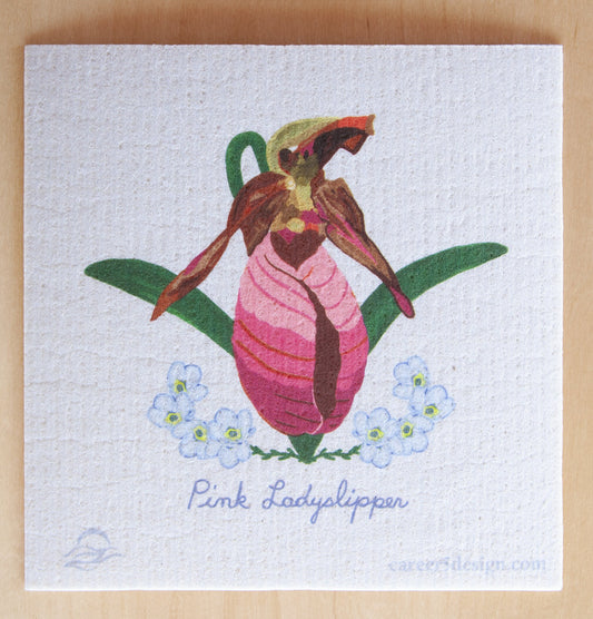 Sweden dish cloth | pink ladyslipper flower | Sweden dishcloth | Swedish dish cloth | eco friendly dish cloth | home decor