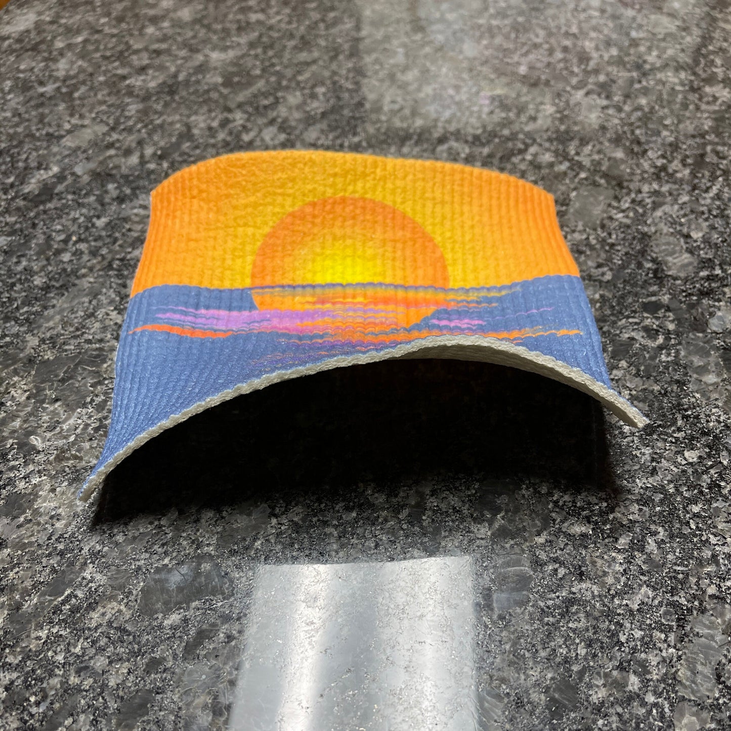 Eco friendly Swedish dish cloth with Sunset on the Lake, a lake country sunset design kitchen dish washer cloth by Career 5Design