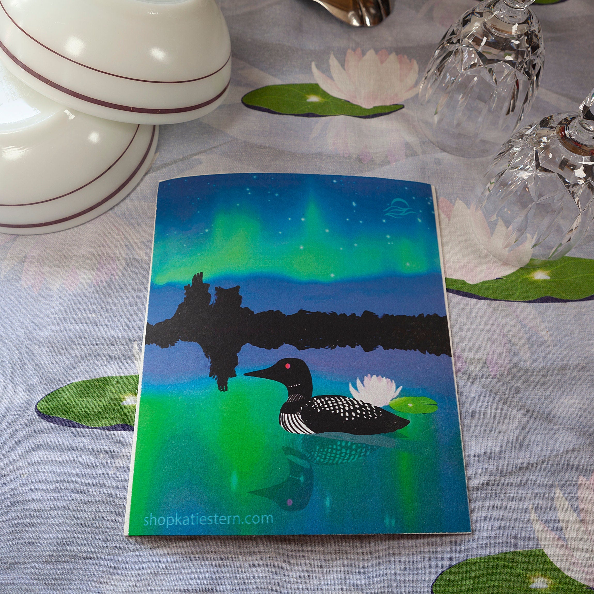 Loon and northern lights on an eco friendly Swedish dish cloth | aurora | northwoods | summer | wilderness | dish washer