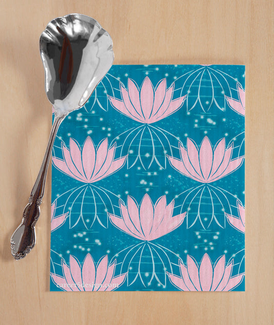 Water Lillies and Stars on a peaceful lake | lake flowers | pink flowers | Sweden dish cloth | dish washer cloth | career5design
