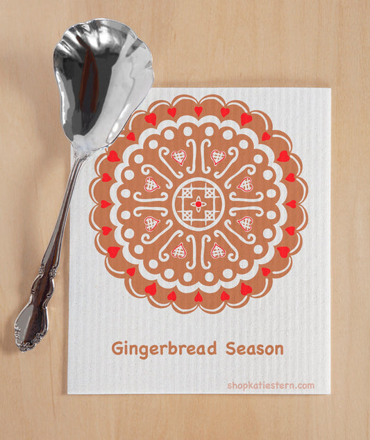 Swedish Dish Cloth Round Gingerbread Cookie design | Christmas | Eco-friendly | Xmas kitchen | career5design | Hygge Christmas | Katie Stern
