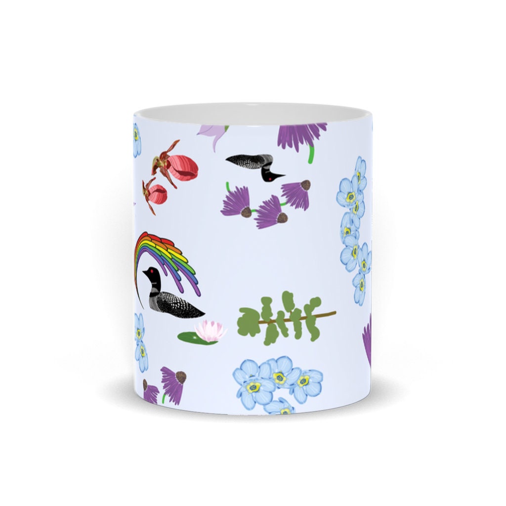 Northwoods Life 11 Oz Mug | Wildflowers Mug | Wildflower Design | Loon Mug | Rainbow Mug