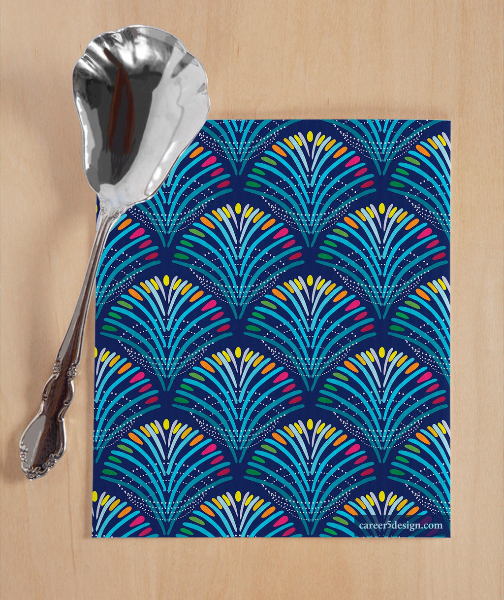 Colorful evergreen-branch-like pattern printed onto a compostable Swedish dishcloth. Made of 70% cellulose and 30% repurposed cotton.