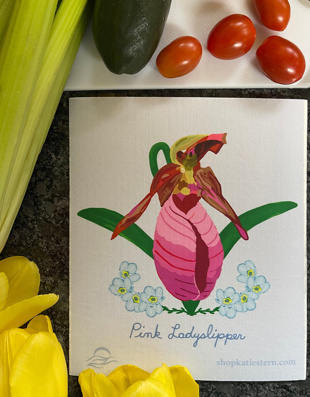 Sweden dish cloth | pink ladyslipper flower | Sweden dishcloth | Swedish dish cloth | eco friendly dish cloth | home decor
