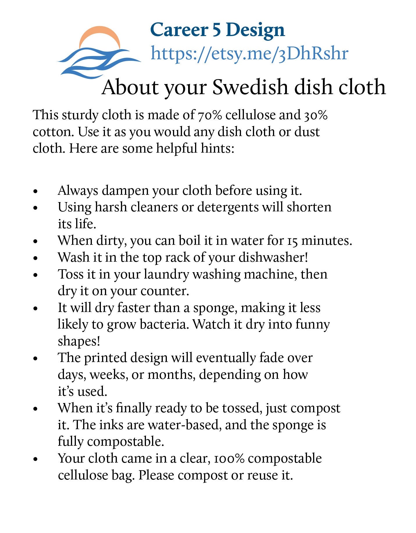 Spring Floral Swedish Dish Cloth |eco friendly | One of the Four Seasons series of designs by Katie Stern