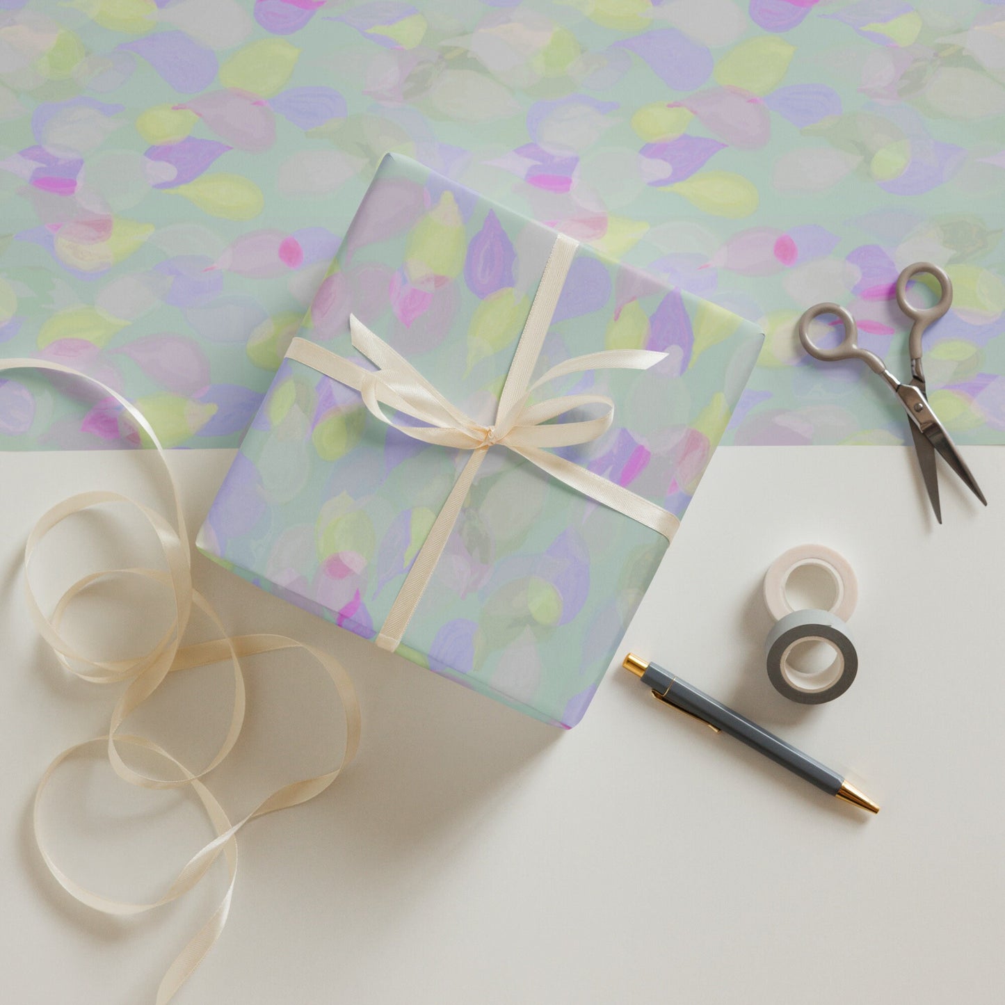 Gift wrap | Painterly leaves wrapping paper 3 sheets multicolor | gift wrap pastels | pastel leaves paper | nature colors gift wrap