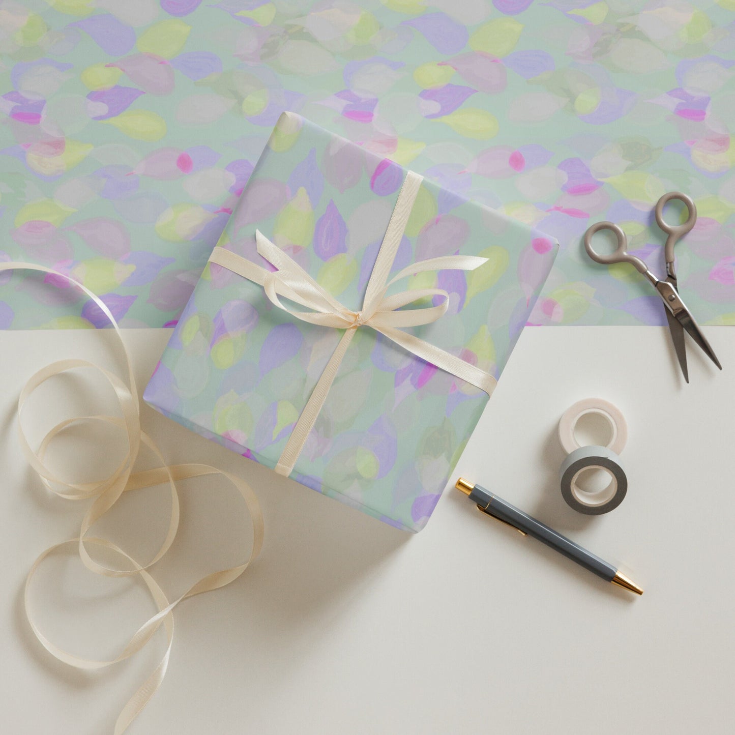 Gift wrap | Painterly leaves wrapping paper 3 sheets multicolor | gift wrap pastels | pastel leaves paper | nature colors gift wrap