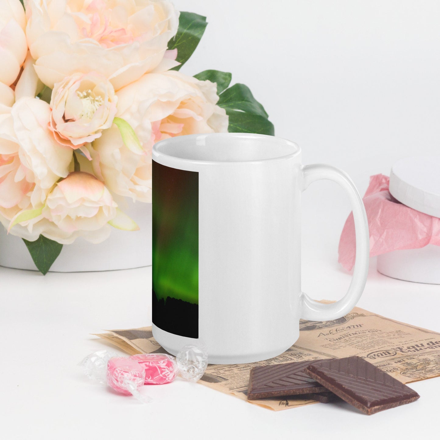 Northern Lights white glossy mug | Aurora Borealis mug | Night Sky mug | Mother's Day Gift | Father's Day Gift