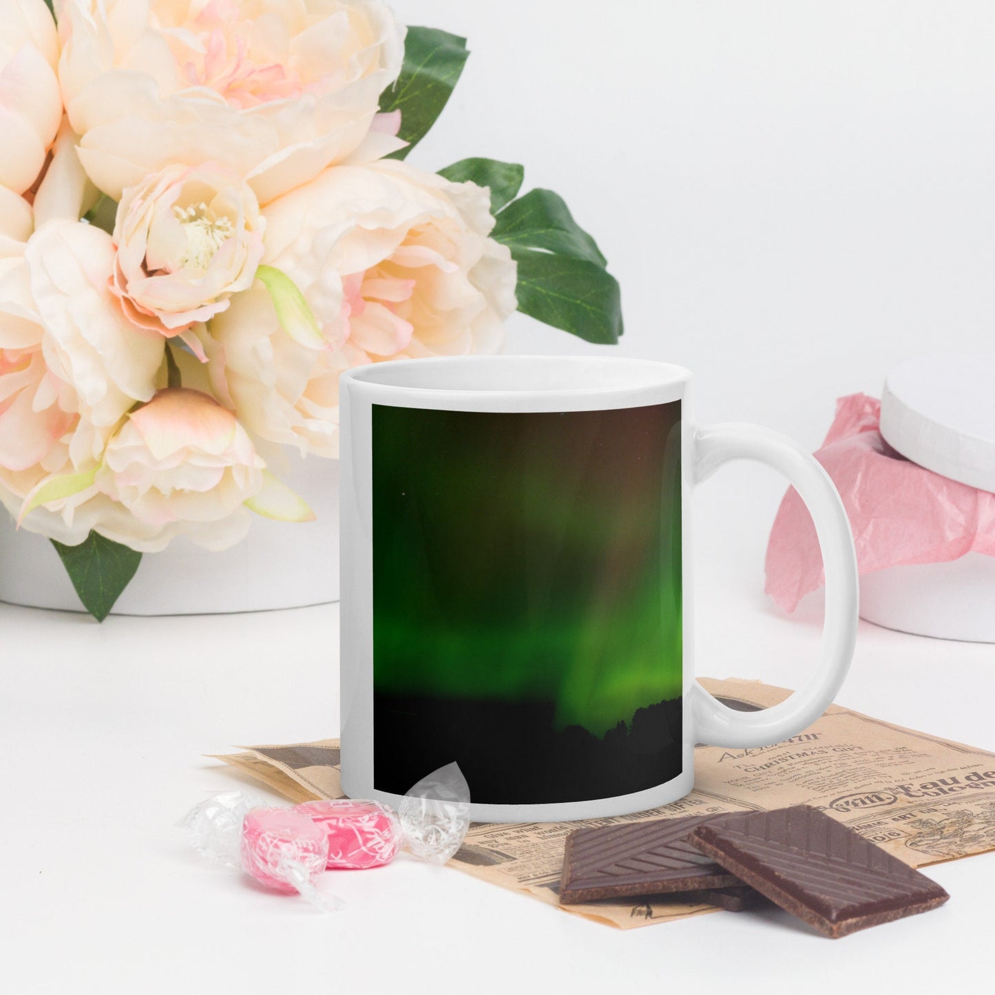 Northern Lights white glossy mug | Aurora Borealis mug | Night Sky mug | Mother's Day Gift | Father's Day Gift