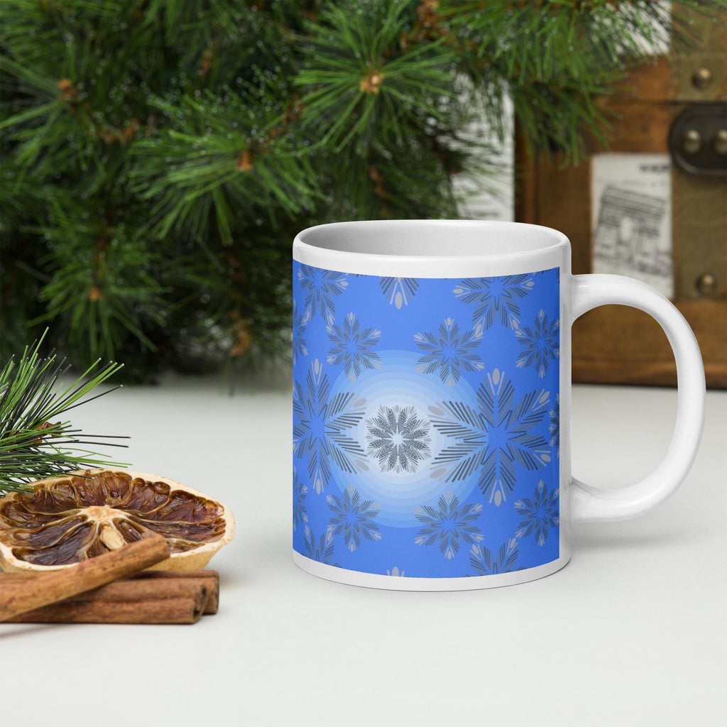 Fancy snowflakes on white mug | Christmas snowflakes | Winter mug | Sparkling snow | Winter gift