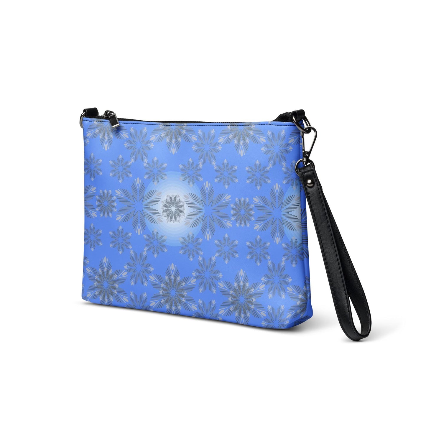 Blue Snowflake Unisex Crossbody Bag | Winter Crossbody Bag | Blue and Silver Bag | Katie Stern | LBGTQ Bag | Holiday Bag