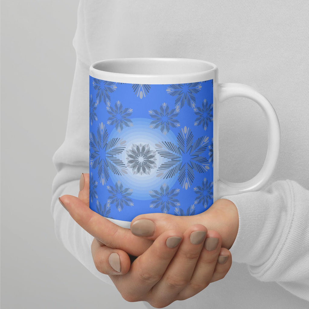 Fancy snowflakes on white mug | Christmas snowflakes | Winter mug | Sparkling snow | Winter gift