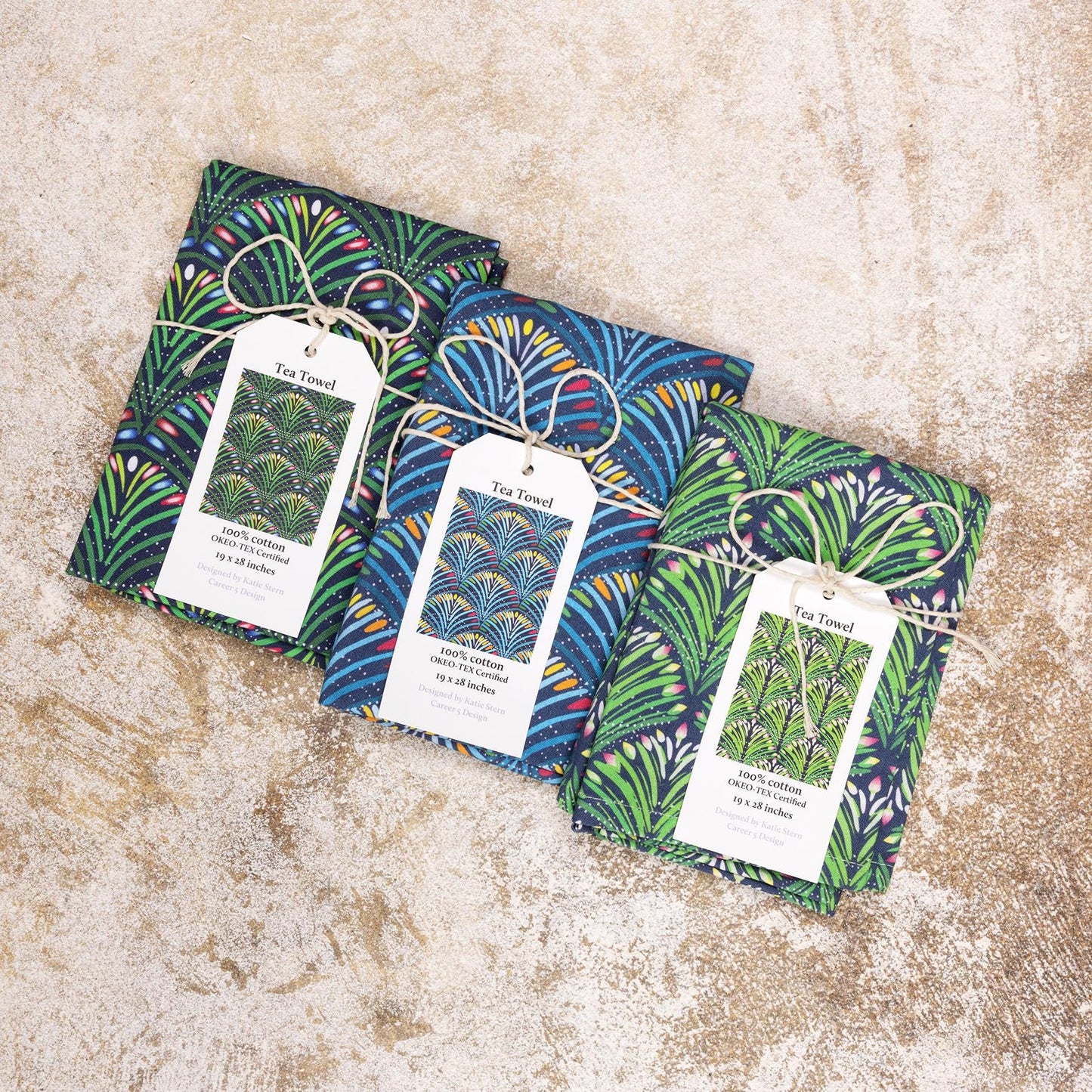 Three Cotton Tea Towels | Nature Cotton Towels | Decorated Tea Towels | Seasonal Tea Towels | Tea Towel Bundle