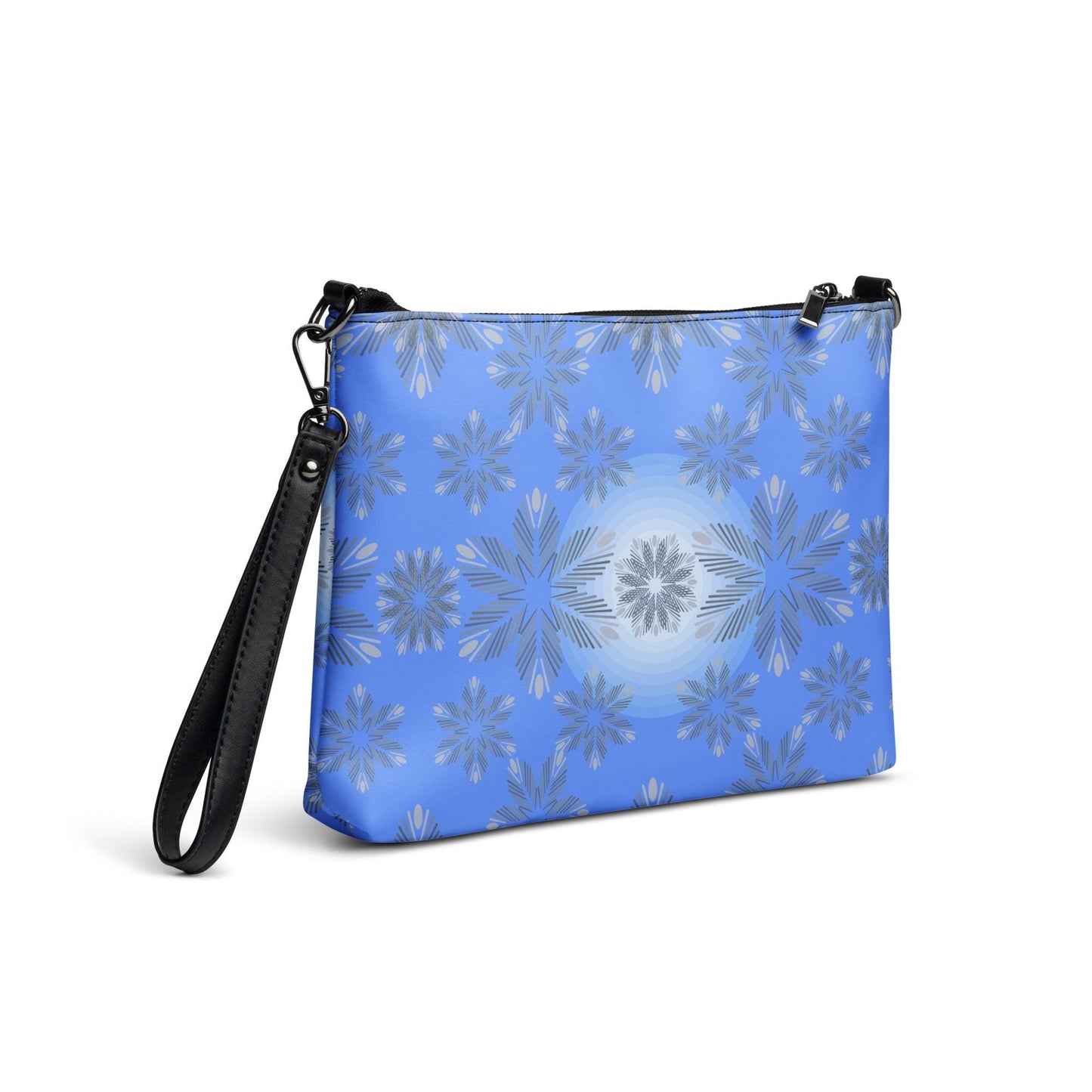 Blue Snowflake Unisex Crossbody Bag | Winter Crossbody Bag | Blue and Silver Bag | Katie Stern | LBGTQ Bag | Holiday Bag