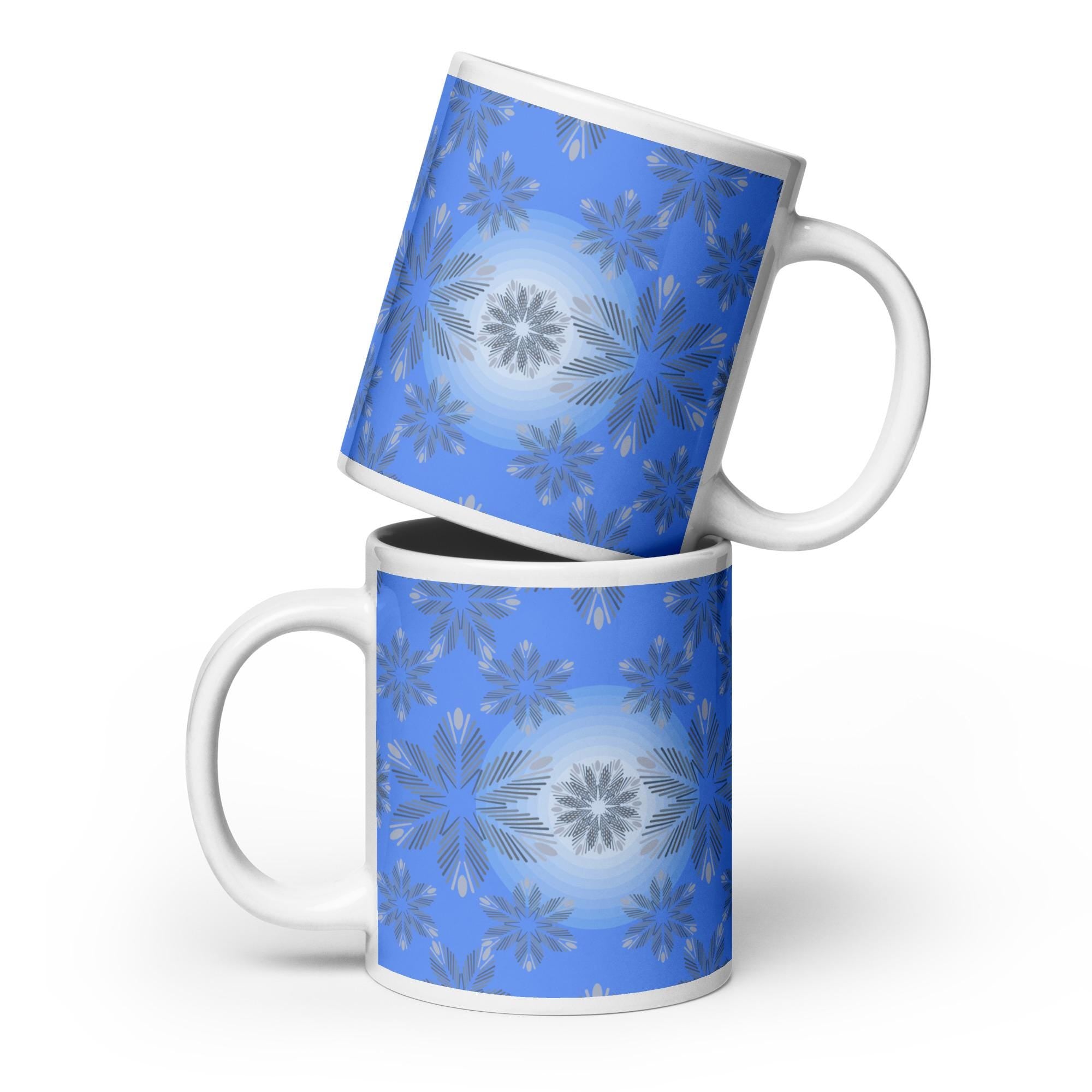 Fancy snowflakes on white mug | Christmas snowflakes | Winter mug | Sparkling snow | Winter gift