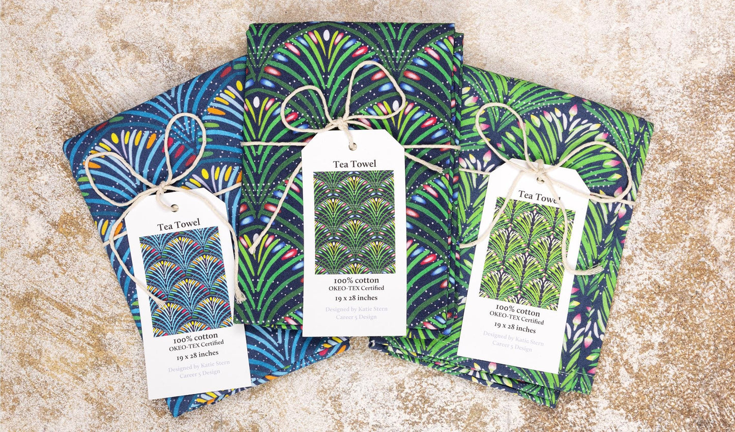 Three Cotton Tea Towels | Nature Cotton Towels | Decorated Tea Towels | Seasonal Tea Towels | Tea Towel Bundle