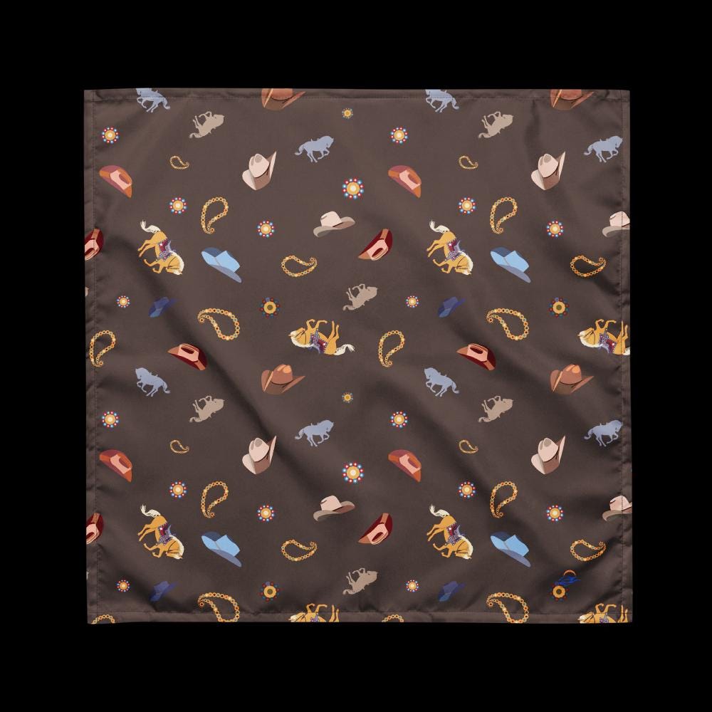 Western themed all-over print bandana | Western hats | horses | medium size bandana