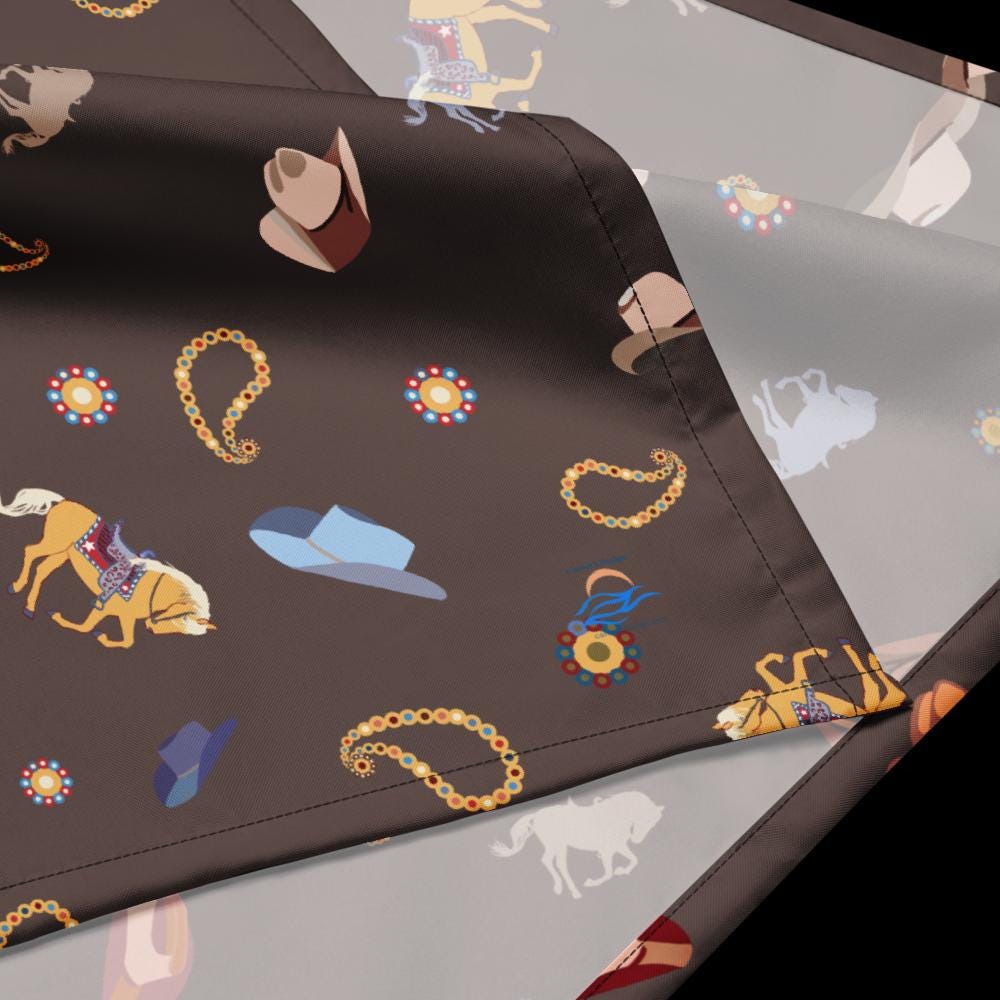 Western themed all-over print bandana | Western hats | horses | medium size bandana