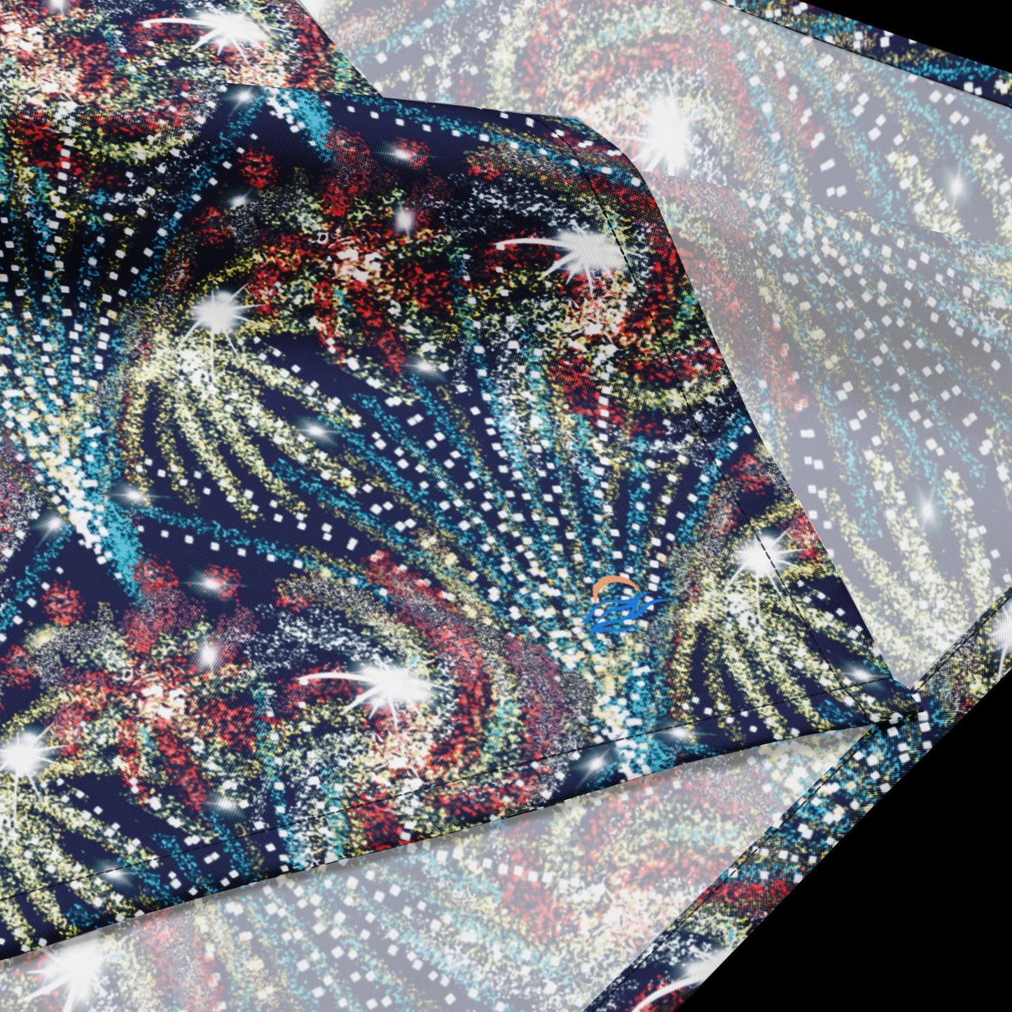 Fireworks all-over print bandana | Medium-sized fireworks bandana | fireworks scarf | celebrate | summer | summer bandana | eco-friendly