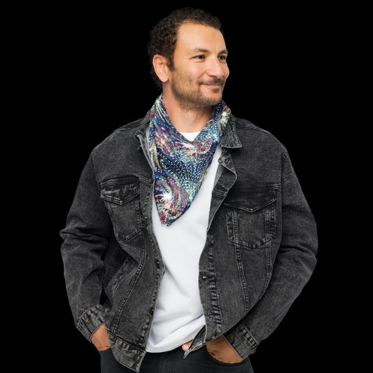 Fireworks all-over print bandana | Medium-sized fireworks bandana | fireworks scarf | celebrate | summer | summer bandana | eco-friendly