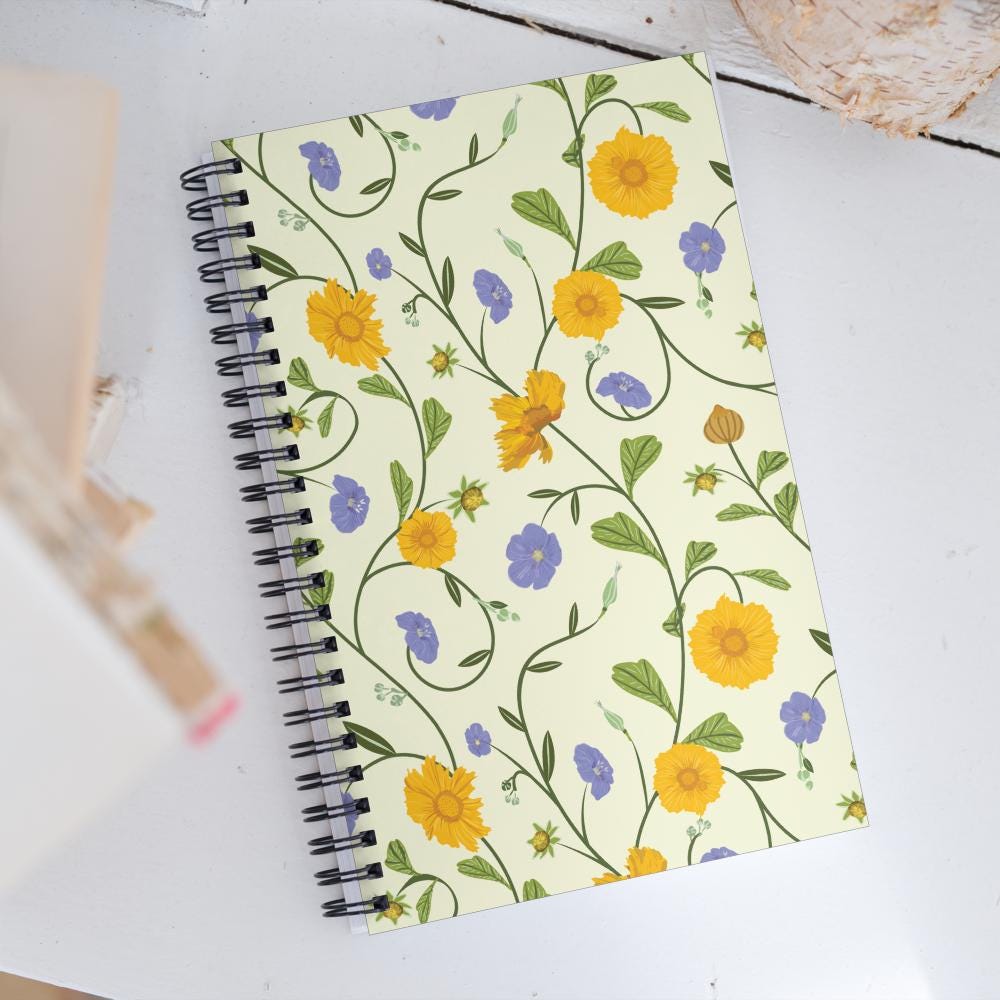 Spring and Summer Floral, Floral Spiral Notebook, Gift for Him, Gift for Her, Gift for Teacher, Gift for Healthcare Provider | Cosmos