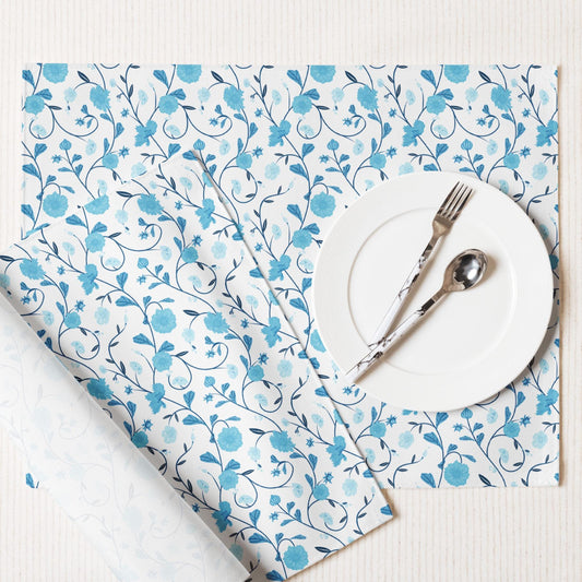 Chinoiserie Blue Placemat Set | Blue floral placemats | Blue and white placemats | Country blue placemats