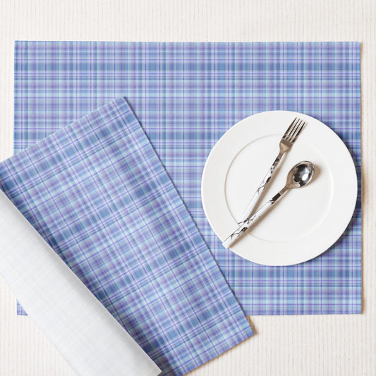 Blue Plaid Set of 4 placemats | Multicolor blue design on placemats | traditional plaid placemats | Western-themed plaid placemats