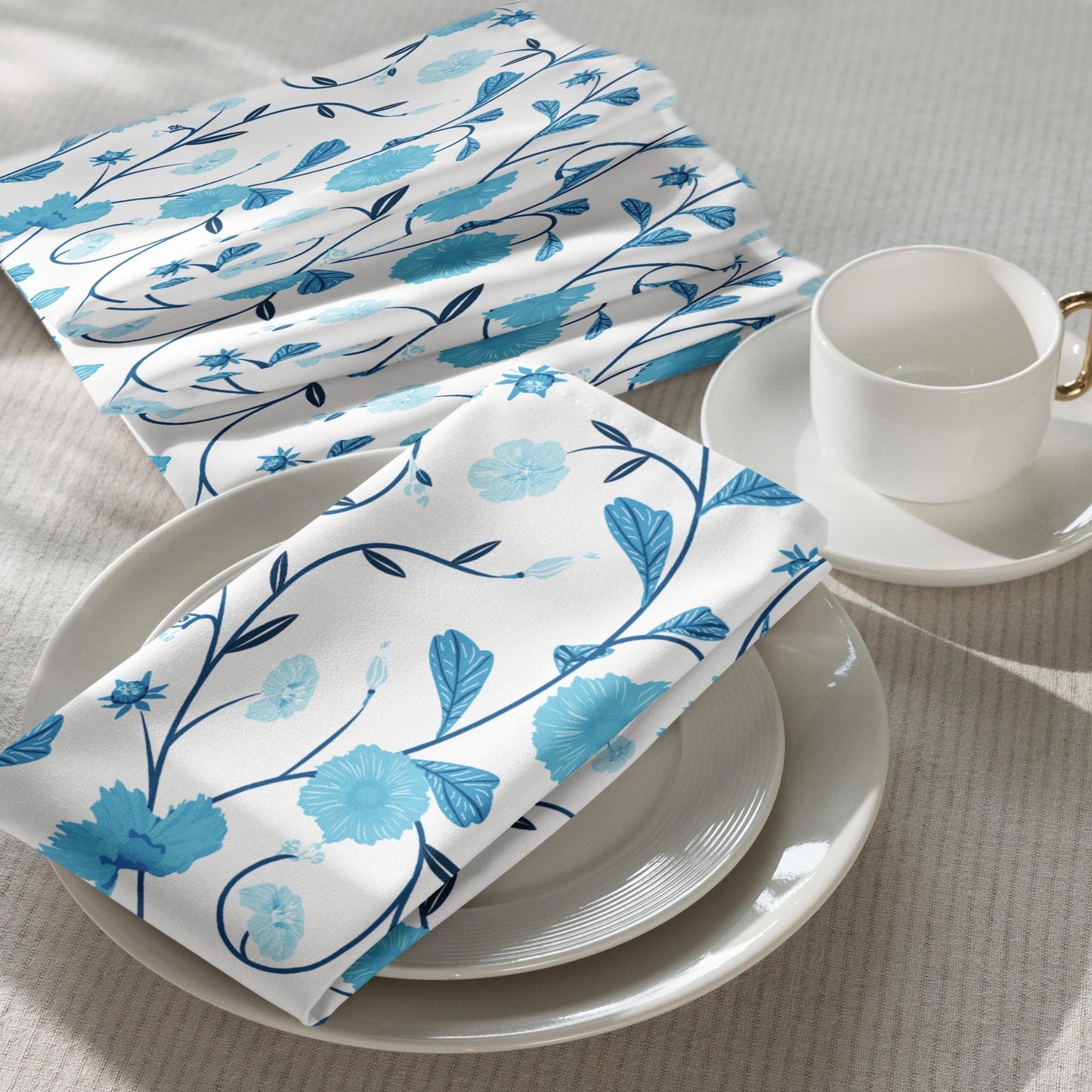 Blue Floral Cloth Napkin Set |Formal Napkin Set | Blue Flower Napkins | Blue Picnic Napkins | Blue Party Napkins