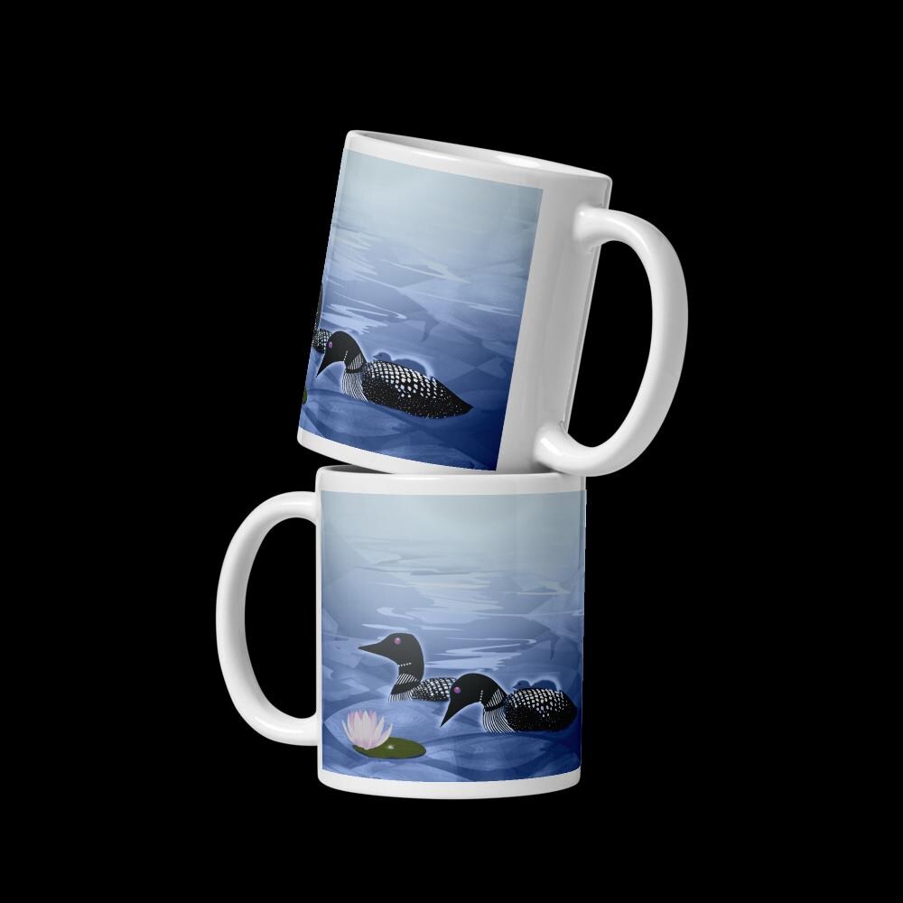 Loon Family white glossy mug | Loons and chick | Northwoods loons | Loon painting mug