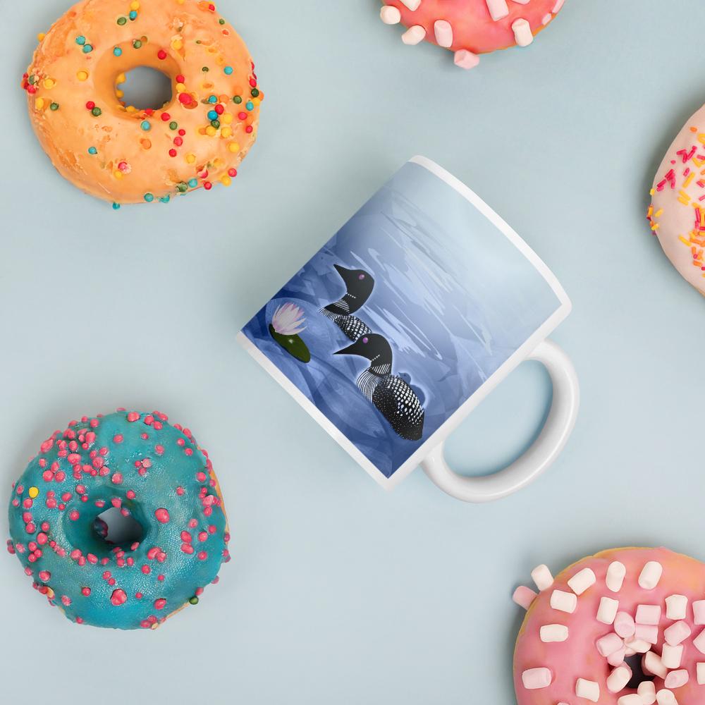 Loon Family white glossy mug | Loons and chick | Northwoods loons | Loon painting mug