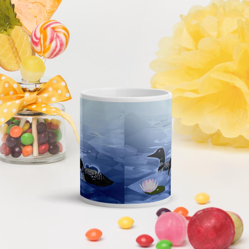 Loon Family white glossy mug | Loons and chick | Northwoods loons | Loon painting mug