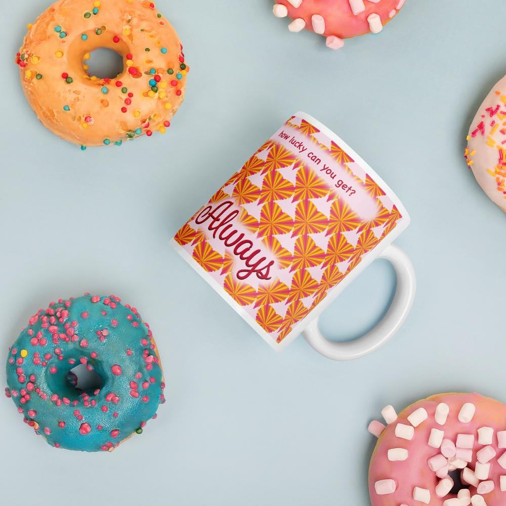 Love You Always how lucky can you get? White glossy mug with bright pink and orange hearts | Funny mug | Valentines mug | Valentines Funny