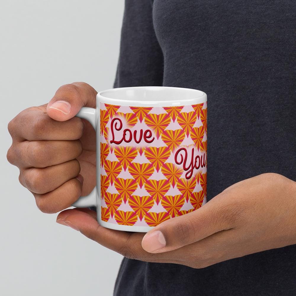 Love You Always how lucky can you get? White glossy mug with bright pink and orange hearts | Funny mug | Valentines mug | Valentines Funny