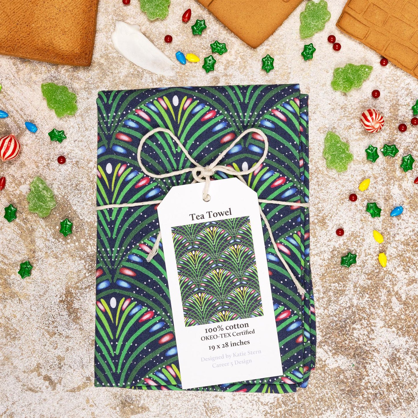 Christmas Tree Tea Towel | Xmas Tree Tea Towel | Forest Christmas Trees | Holiday Trees Lights| 18x30 Inch Cotton Tea Towel